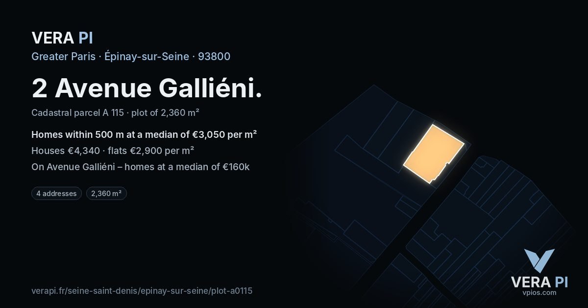 2 Avenue Galliéni, Épinay-sur-Seine at night – the plot lit, the parcels around coloured by the prices near them