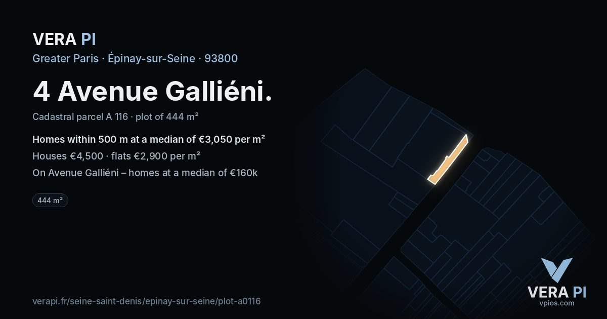 4 Avenue Galliéni, Épinay-sur-Seine at night – the plot lit, the parcels around coloured by the prices near them