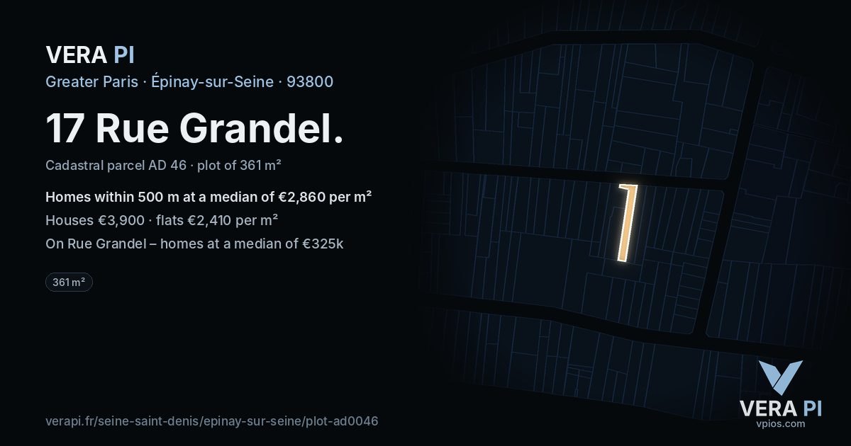 17 Rue Grandel, Épinay-sur-Seine at night – the plot lit, the parcels around coloured by the prices near them