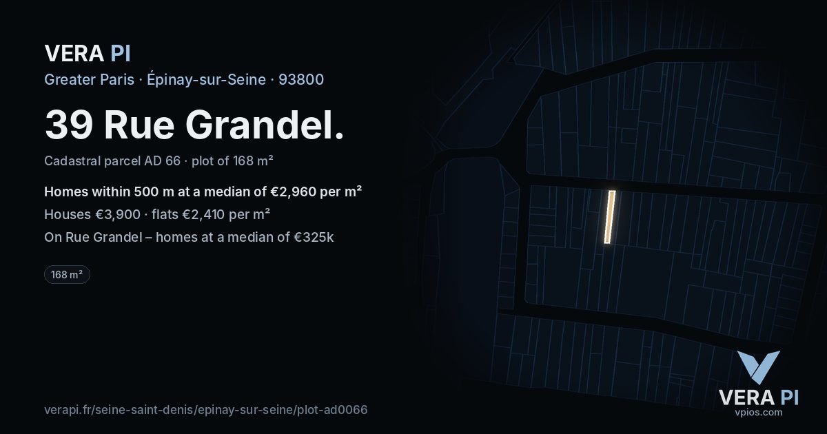 39 Rue Grandel, Épinay-sur-Seine at night – the plot lit, the parcels around coloured by the prices near them