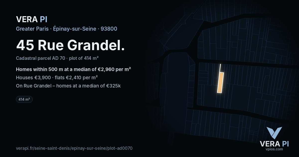 45 Rue Grandel, Épinay-sur-Seine at night – the plot lit, the parcels around coloured by the prices near them