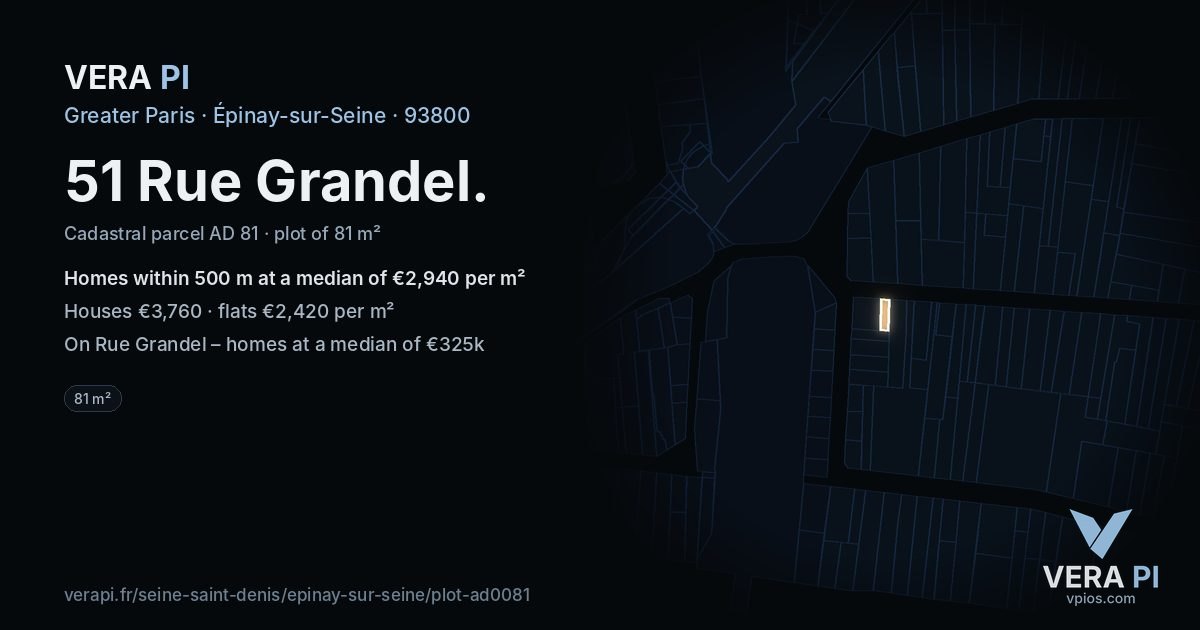 51 Rue Grandel, Épinay-sur-Seine at night – the plot lit, the parcels around coloured by the prices near them