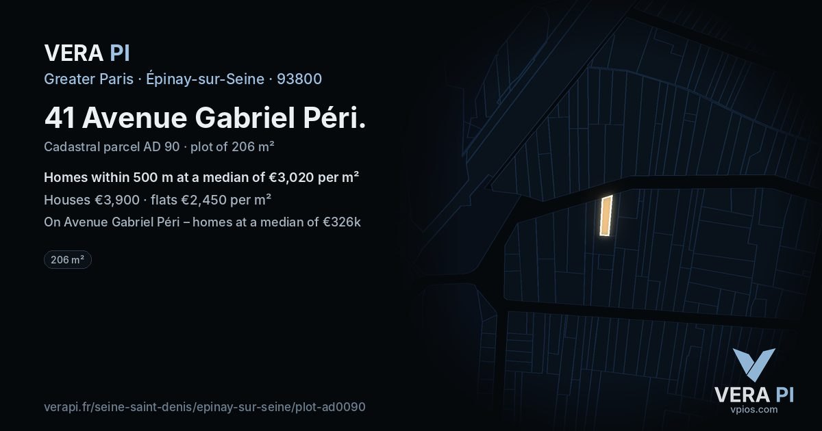 41 Avenue Gabriel Péri, Épinay-sur-Seine at night – the plot lit, the parcels around coloured by the prices near them