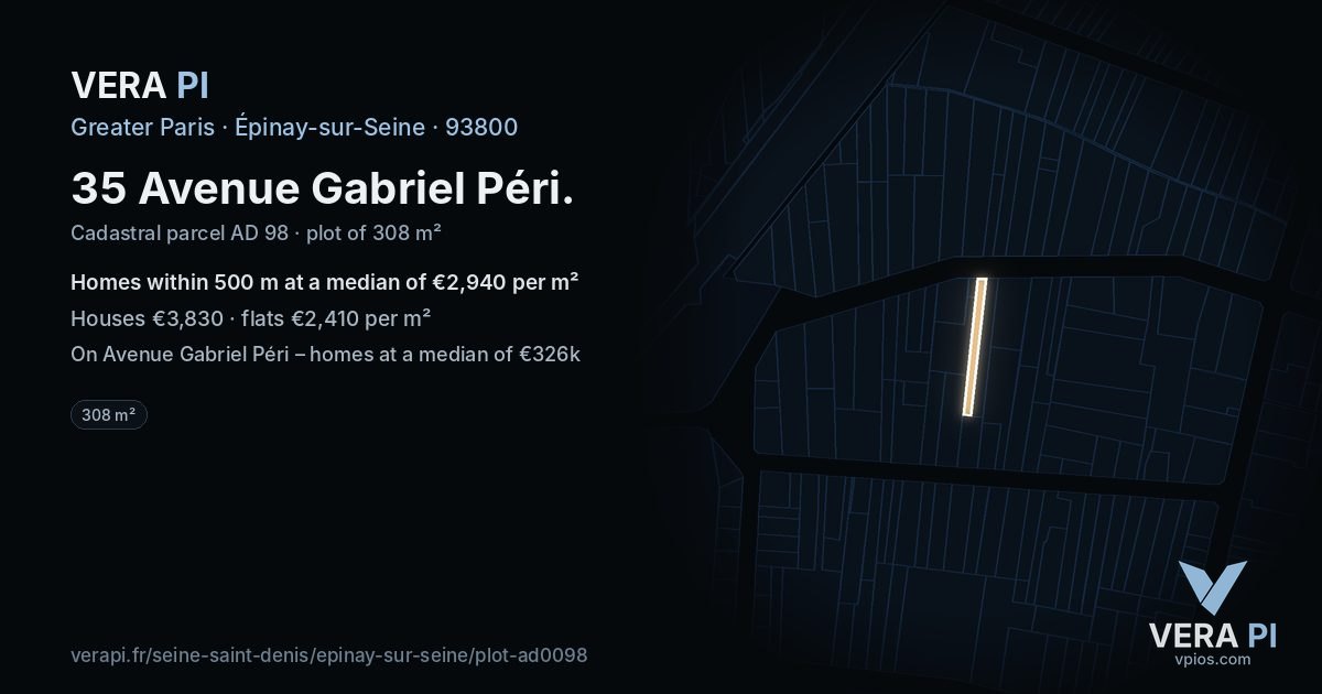 35 Avenue Gabriel Péri, Épinay-sur-Seine at night – the plot lit, the parcels around coloured by the prices near them
