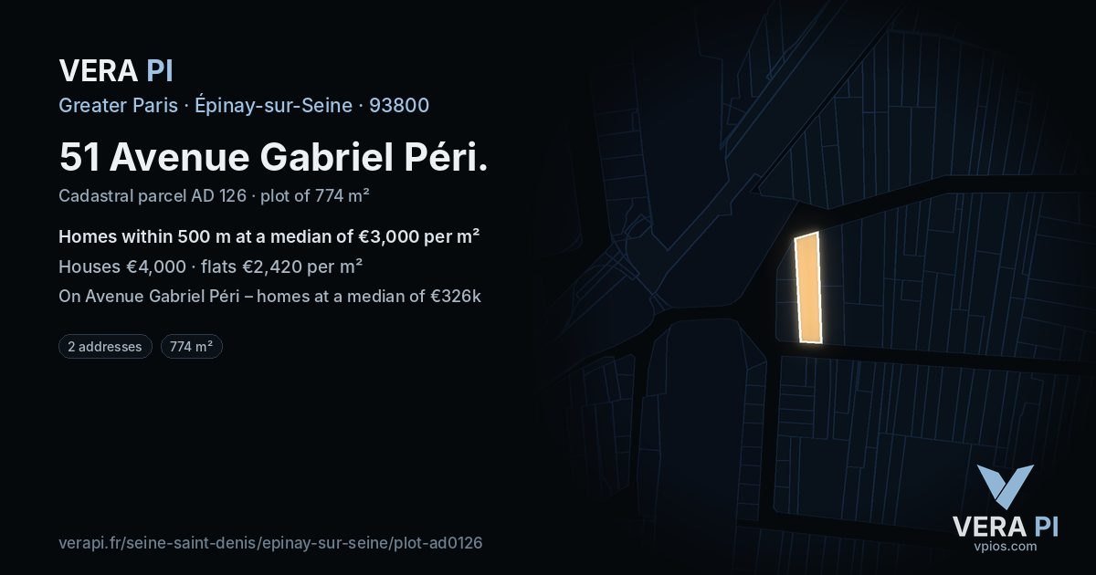 51 Avenue Gabriel Péri, Épinay-sur-Seine at night – the plot lit, the parcels around coloured by the prices near them