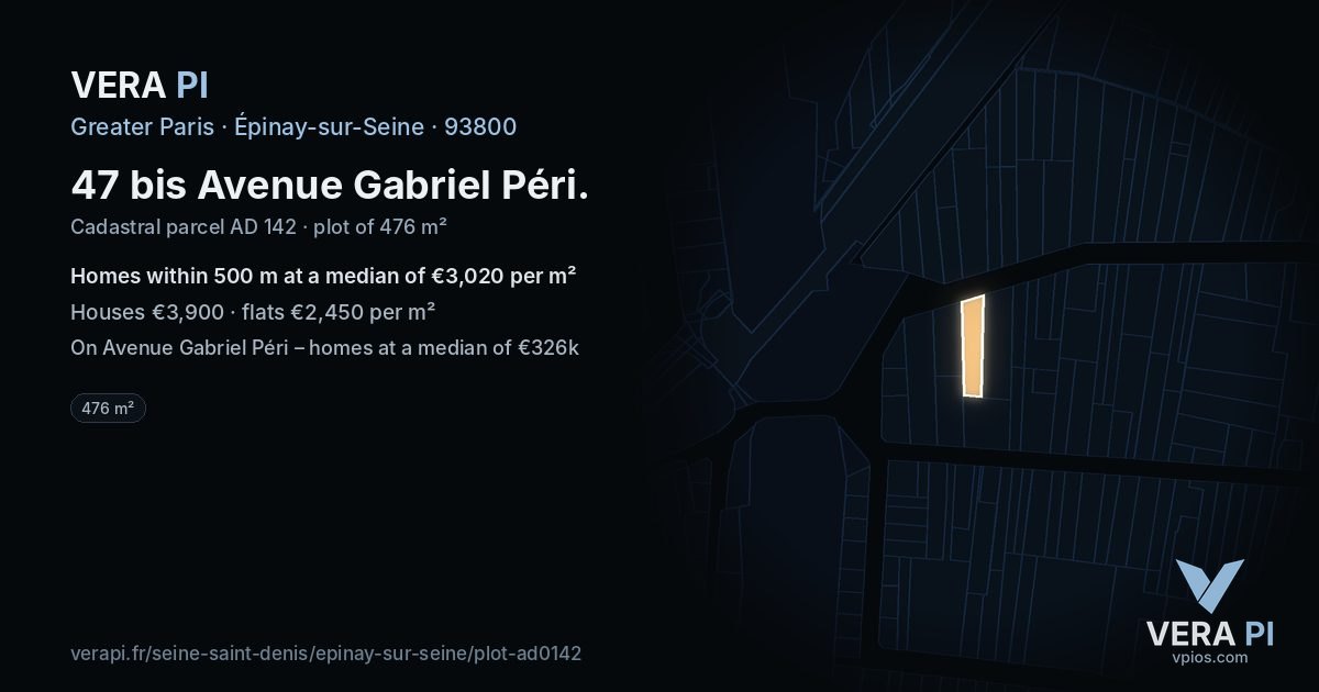47 bis Avenue Gabriel Péri, Épinay-sur-Seine at night – the plot lit, the parcels around coloured by the prices near them