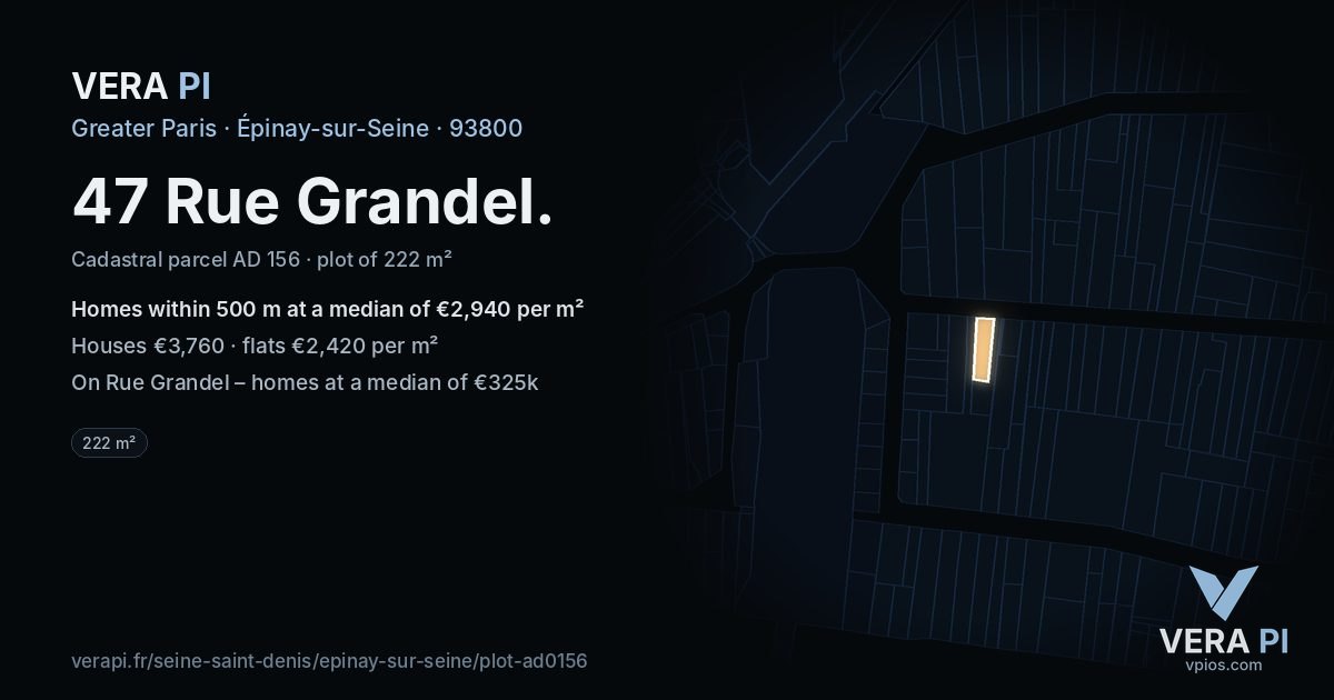 47 Rue Grandel, Épinay-sur-Seine at night – the plot lit, the parcels around coloured by the prices near them