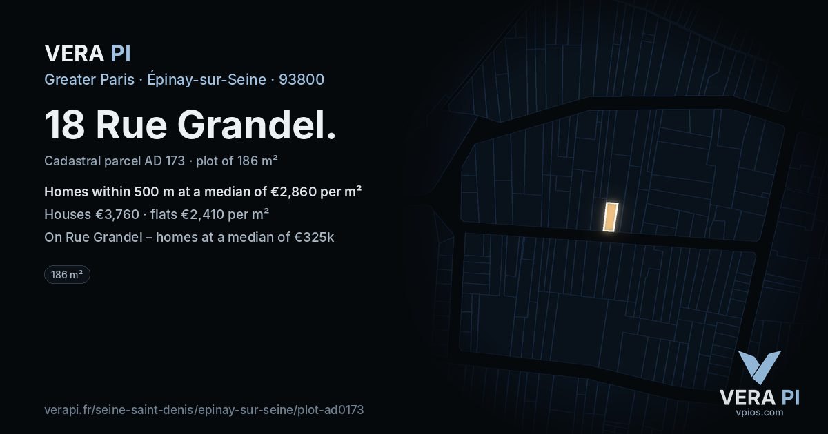 18 Rue Grandel, Épinay-sur-Seine at night – the plot lit, the parcels around coloured by the prices near them
