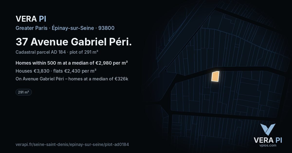 37 Avenue Gabriel Péri, Épinay-sur-Seine at night – the plot lit, the parcels around coloured by the prices near them