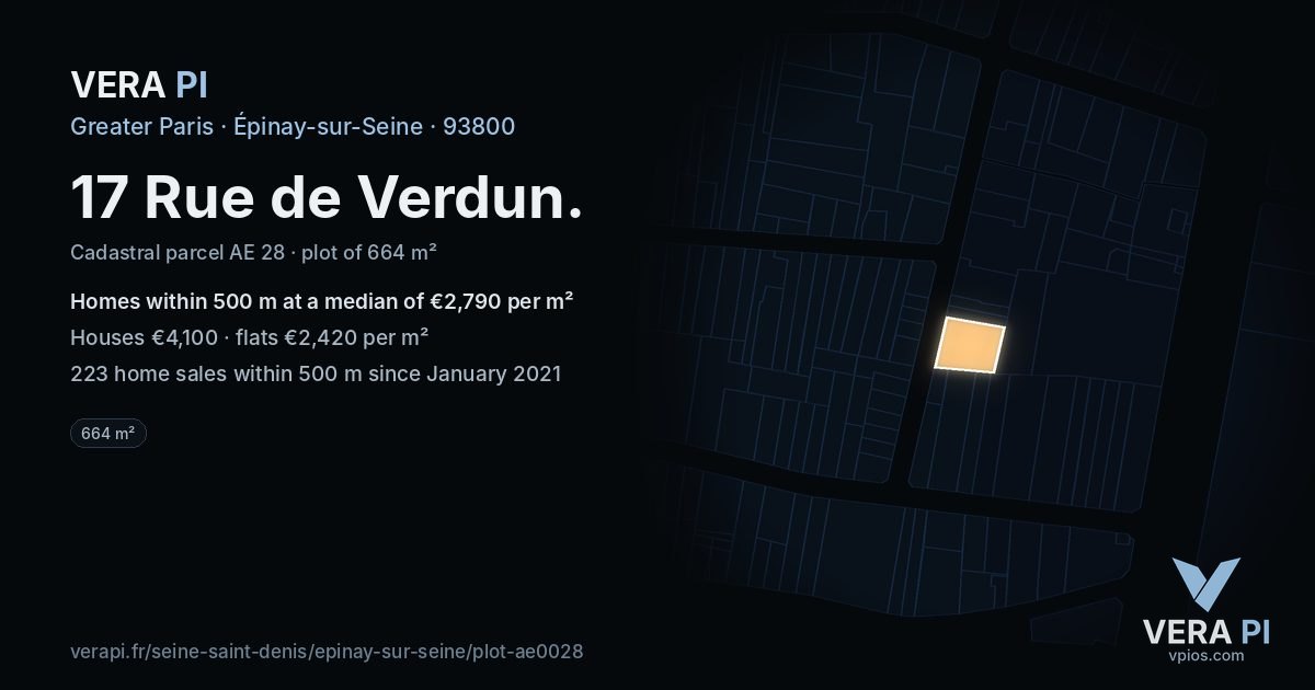 17 Rue de Verdun, Épinay-sur-Seine at night – the plot lit, the parcels around coloured by the prices near them