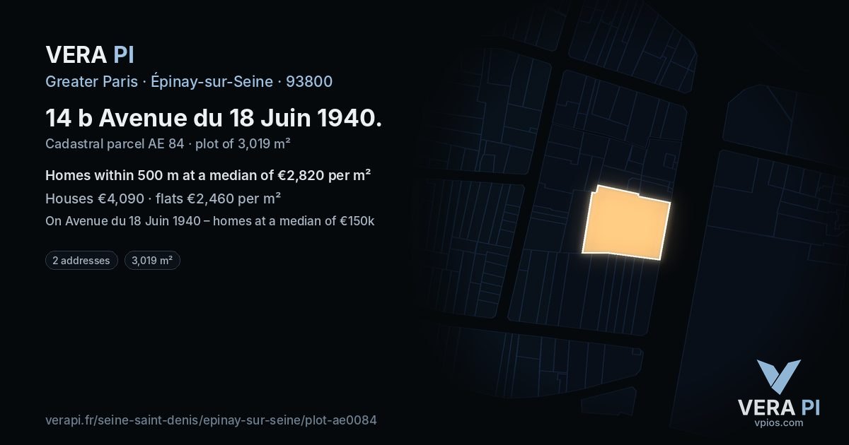 14 b Avenue du 18 Juin 1940, Épinay-sur-Seine at night – the plot lit, the parcels around coloured by the prices near them
