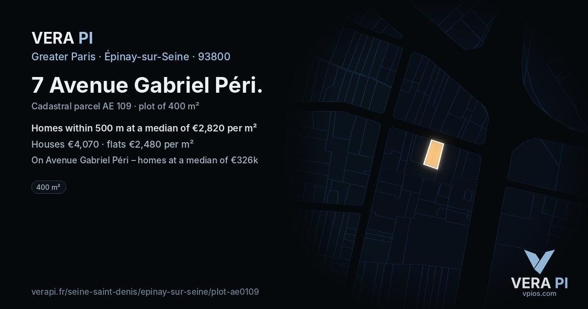 7 Avenue Gabriel Péri, Épinay-sur-Seine at night – the plot lit, the parcels around coloured by the prices near them