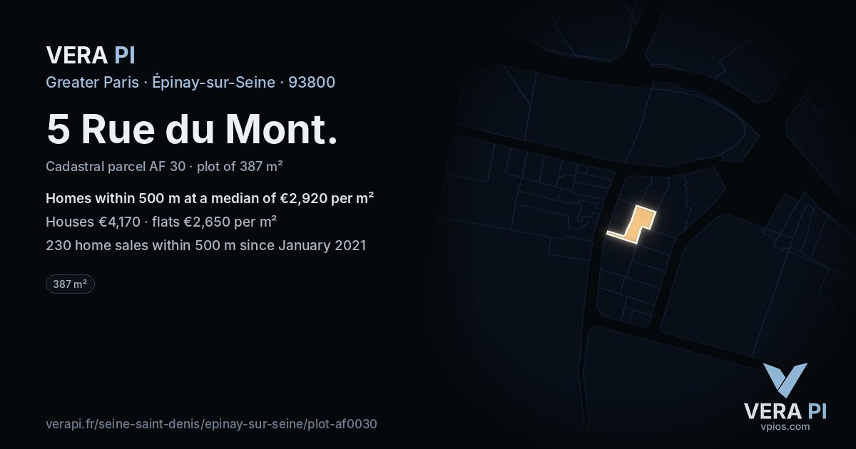 5 Rue du Mont, Épinay-sur-Seine at night – the plot lit, the parcels around coloured by the prices near them