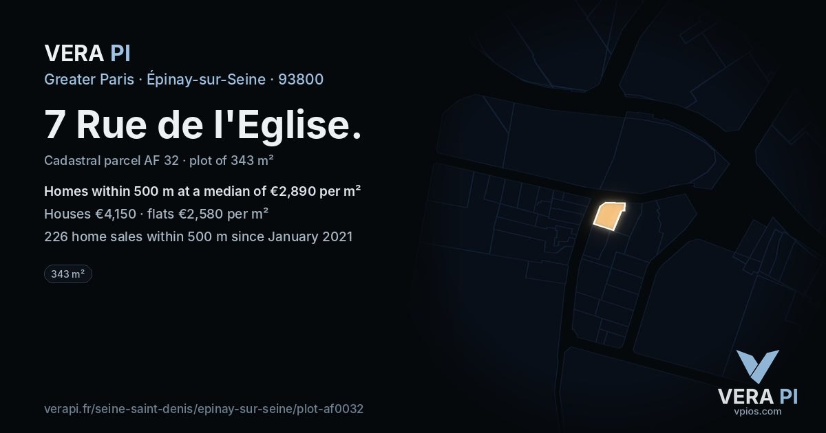 7 Rue de l'Eglise, Épinay-sur-Seine at night – the plot lit, the parcels around coloured by the prices near them