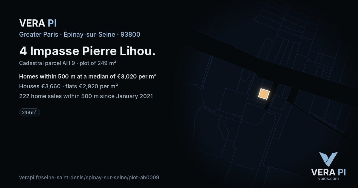 4 Impasse Pierre Lihou, Épinay-sur-Seine at night – the plot lit, the parcels around coloured by the prices near them