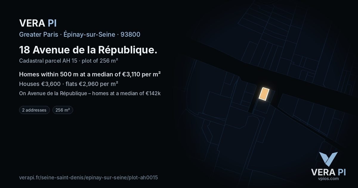 18 Avenue de la République, Épinay-sur-Seine at night – the plot lit, the parcels around coloured by the prices near them