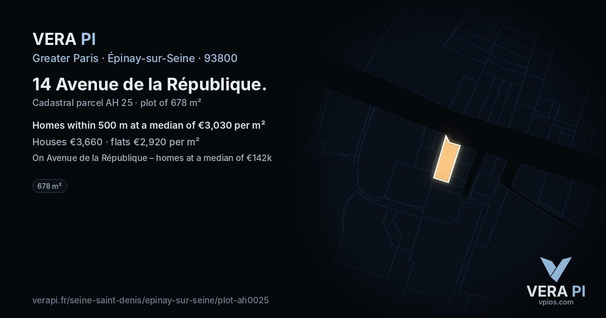 14 Avenue de la République, Épinay-sur-Seine at night – the plot lit, the parcels around coloured by the prices near them