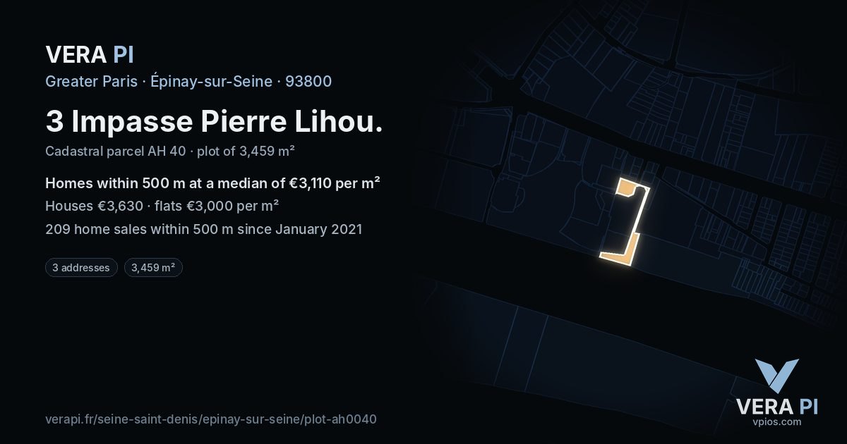 3 Impasse Pierre Lihou, Épinay-sur-Seine at night – the plot lit, the parcels around coloured by the prices near them