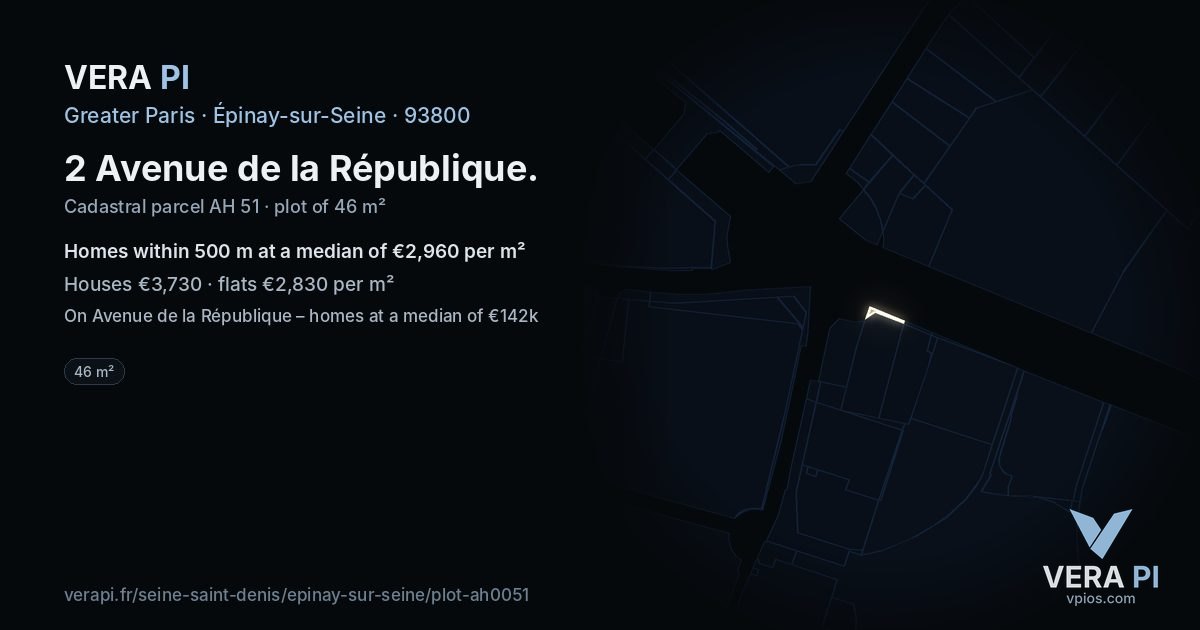 2 Avenue de la République, Épinay-sur-Seine at night – the plot lit, the parcels around coloured by the prices near them