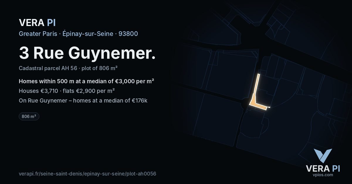 3 Rue Guynemer, Épinay-sur-Seine at night – the plot lit, the parcels around coloured by the prices near them