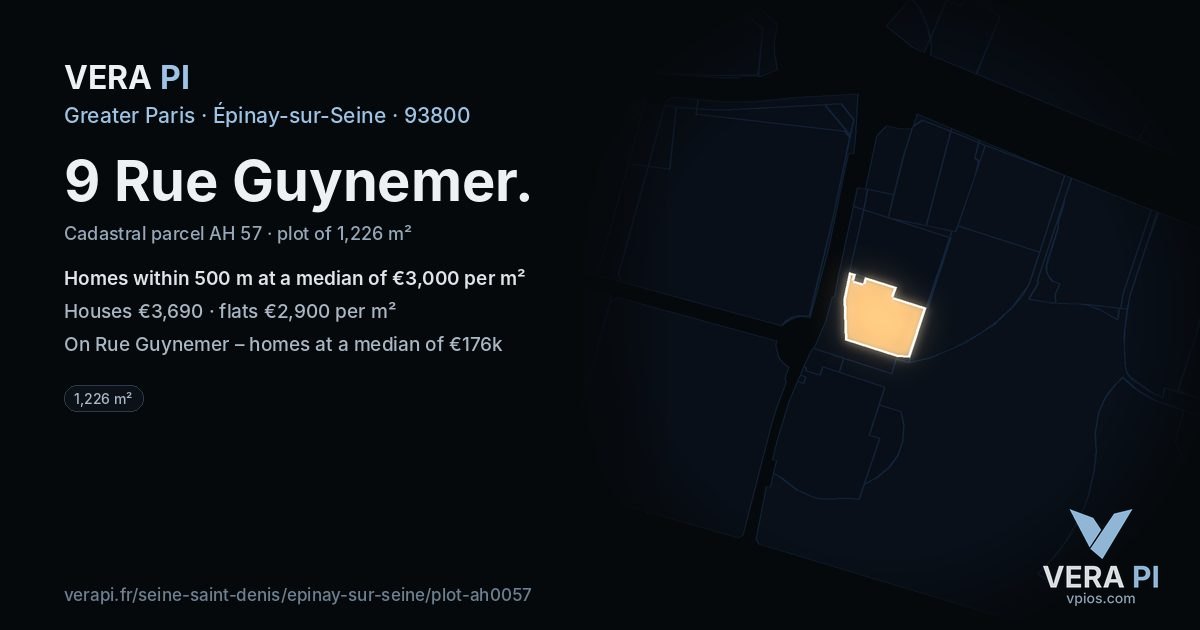 9 Rue Guynemer, Épinay-sur-Seine at night – the plot lit, the parcels around coloured by the prices near them