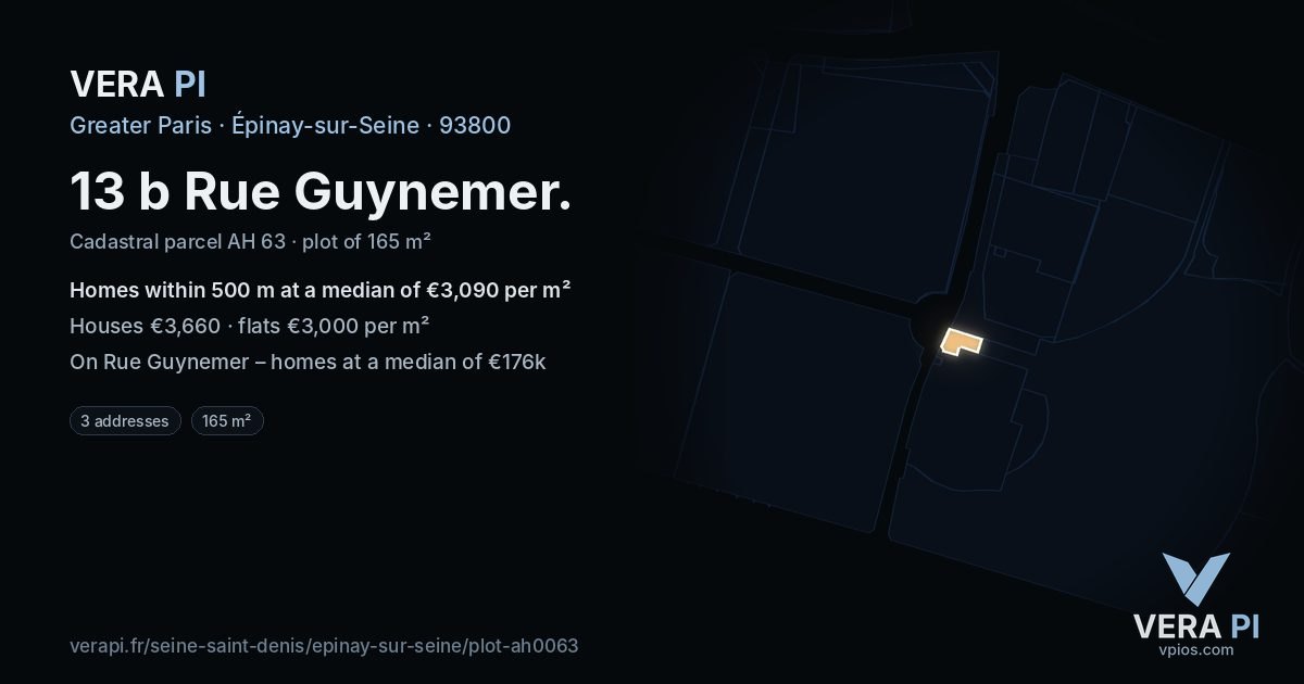13 b Rue Guynemer, Épinay-sur-Seine at night – the plot lit, the parcels around coloured by the prices near them