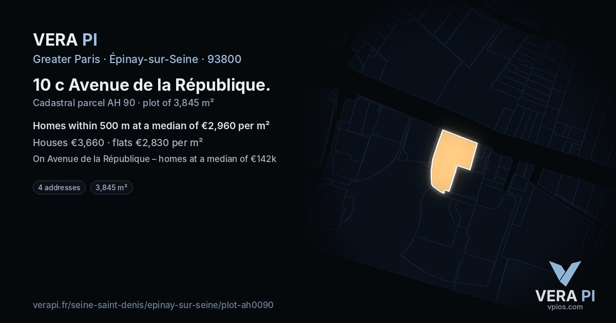 10 c Avenue de la République, Épinay-sur-Seine at night – the plot lit, the parcels around coloured by the prices near them