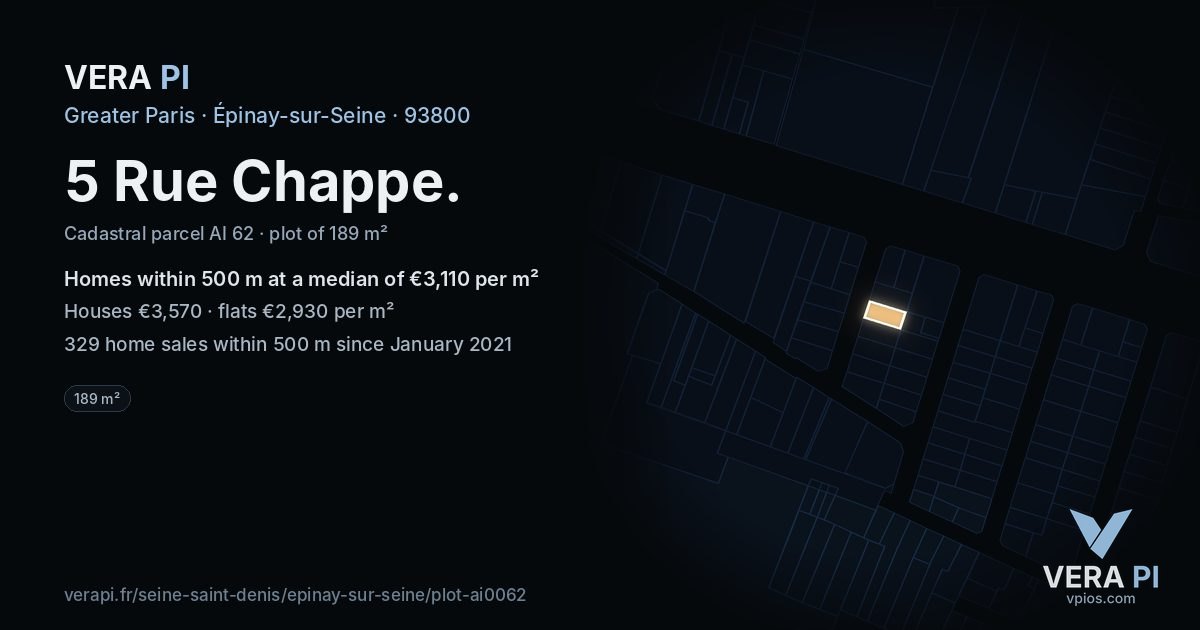 5 Rue Chappe, Épinay-sur-Seine at night – the plot lit, the parcels around coloured by the prices near them