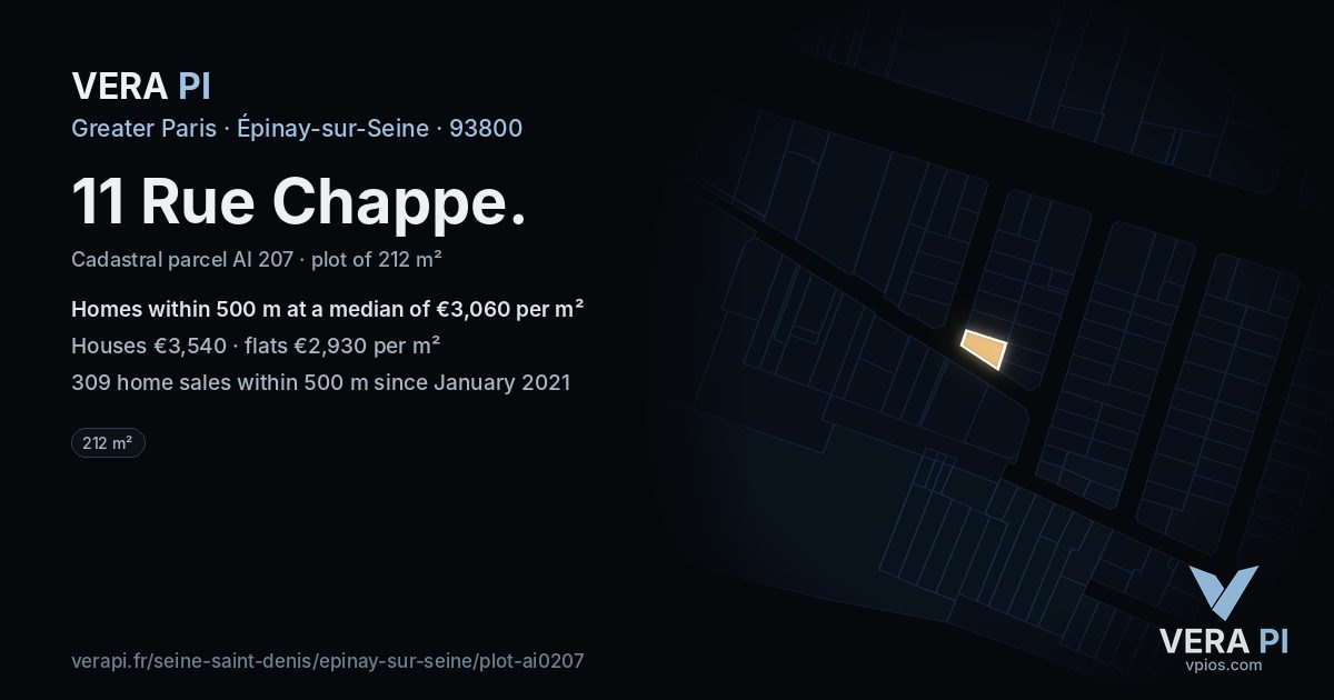 11 Rue Chappe, Épinay-sur-Seine at night – the plot lit, the parcels around coloured by the prices near them