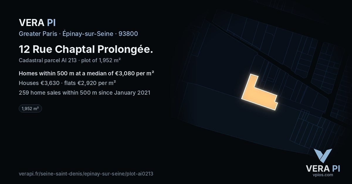 12 Rue Chaptal Prolongée, Épinay-sur-Seine at night – the plot lit, the parcels around coloured by the prices near them