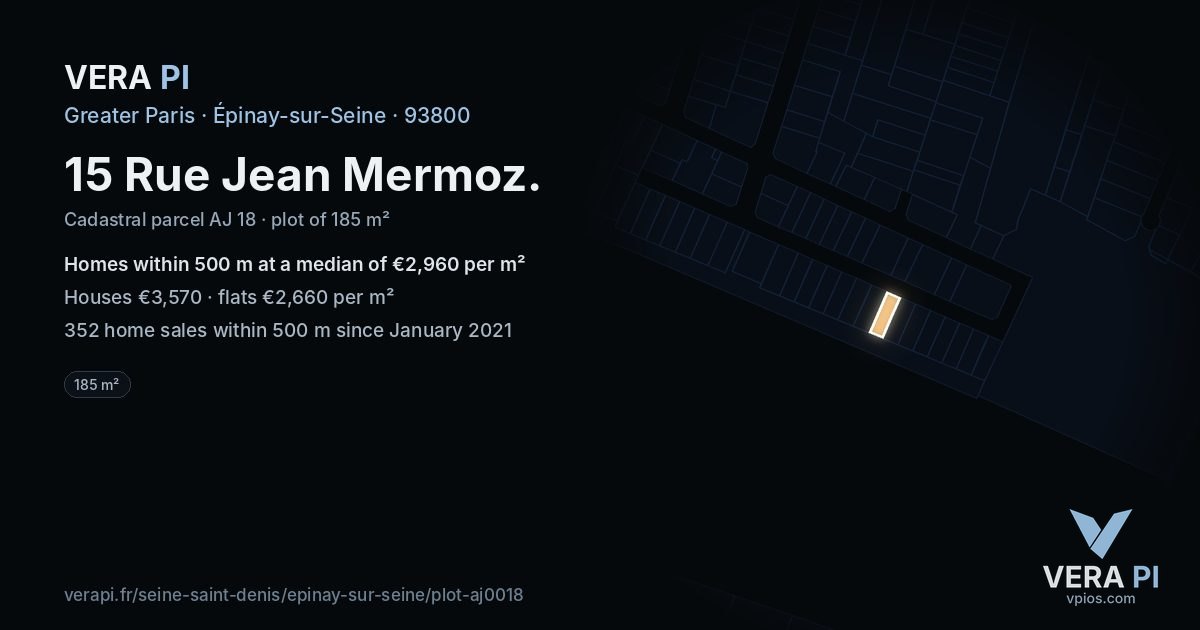 15 Rue Jean Mermoz, Épinay-sur-Seine at night – the plot lit, the parcels around coloured by the prices near them