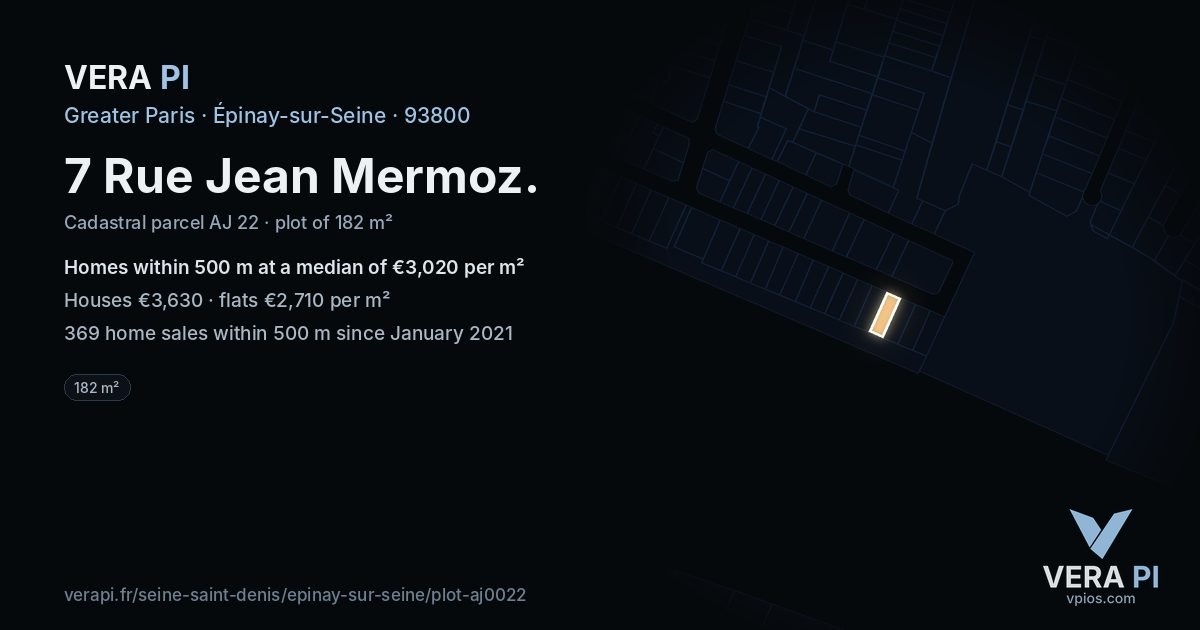 7 Rue Jean Mermoz, Épinay-sur-Seine at night – the plot lit, the parcels around coloured by the prices near them