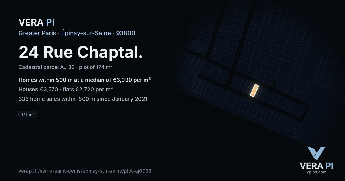24 Rue Chaptal, Épinay-sur-Seine at night – the plot lit, the parcels around coloured by the prices near them