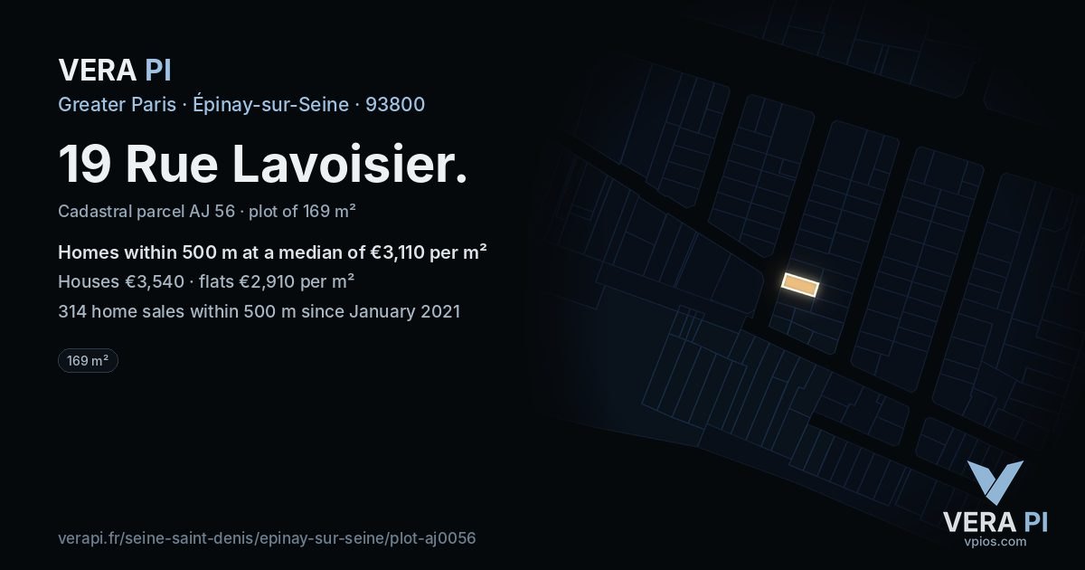 19 Rue Lavoisier, Épinay-sur-Seine at night – the plot lit, the parcels around coloured by the prices near them