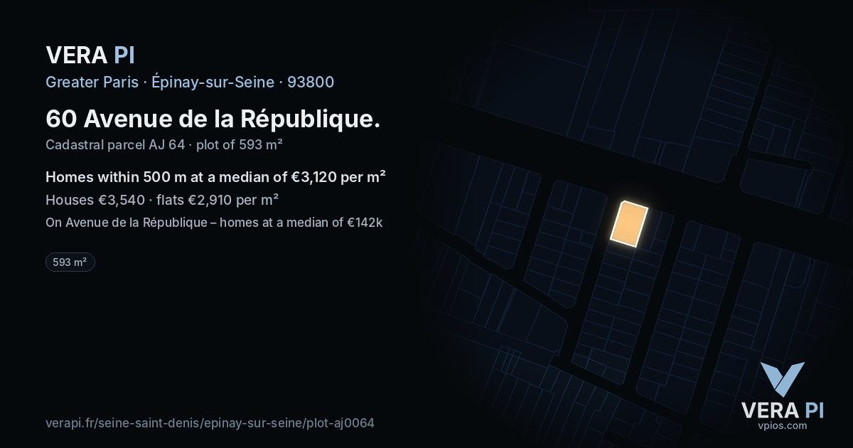 60 Avenue de la République, Épinay-sur-Seine at night – the plot lit, the parcels around coloured by the prices near them