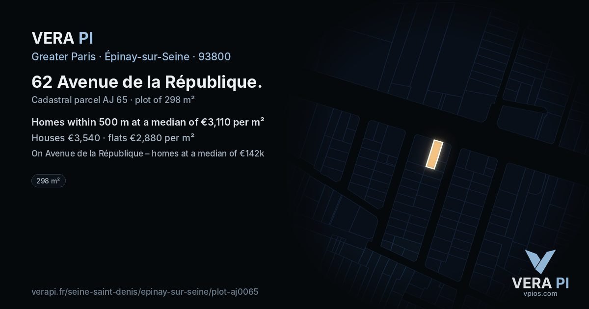 62 Avenue de la République, Épinay-sur-Seine at night – the plot lit, the parcels around coloured by the prices near them