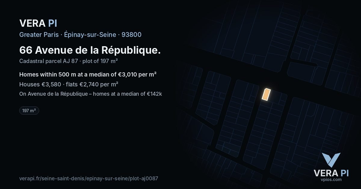 66 Avenue de la République, Épinay-sur-Seine at night – the plot lit, the parcels around coloured by the prices near them