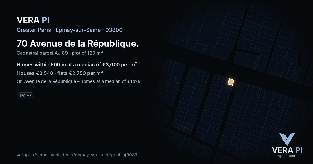 70 Avenue de la République, Épinay-sur-Seine at night – the plot lit, the parcels around coloured by the prices near them