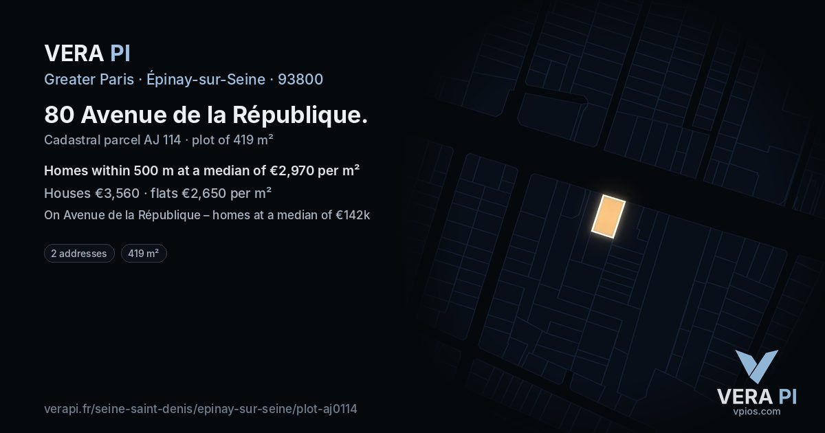80 Avenue de la République, Épinay-sur-Seine at night – the plot lit, the parcels around coloured by the prices near them