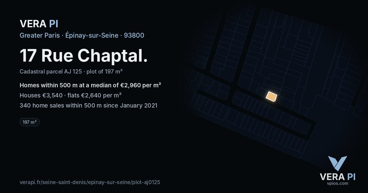 17 Rue Chaptal, Épinay-sur-Seine at night – the plot lit, the parcels around coloured by the prices near them