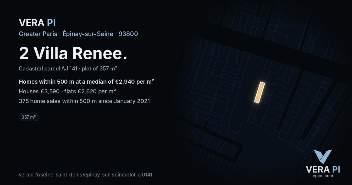 2 Villa Renee, Épinay-sur-Seine at night – the plot lit, the parcels around coloured by the prices near them