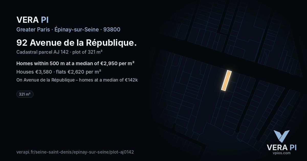 92 Avenue de la République, Épinay-sur-Seine at night – the plot lit, the parcels around coloured by the prices near them