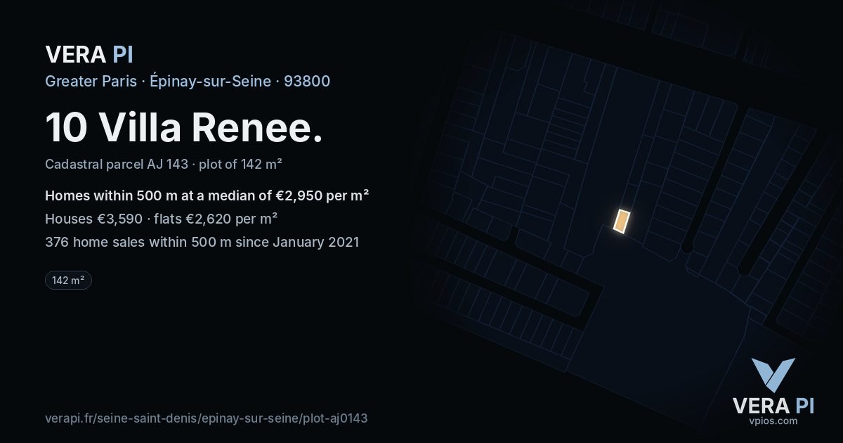10 Villa Renee, Épinay-sur-Seine at night – the plot lit, the parcels around coloured by the prices near them