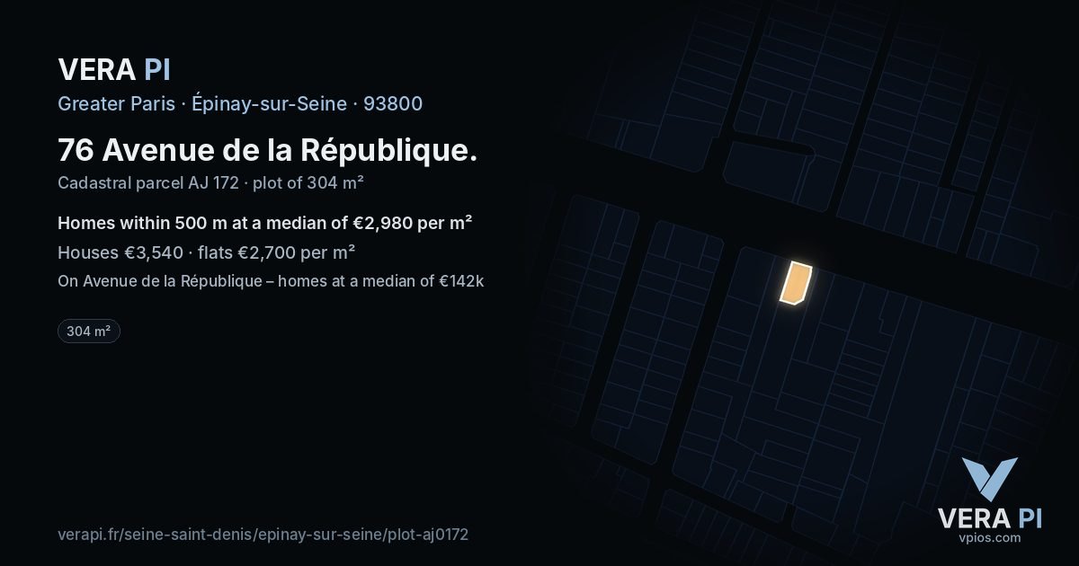 76 Avenue de la République, Épinay-sur-Seine at night – the plot lit, the parcels around coloured by the prices near them