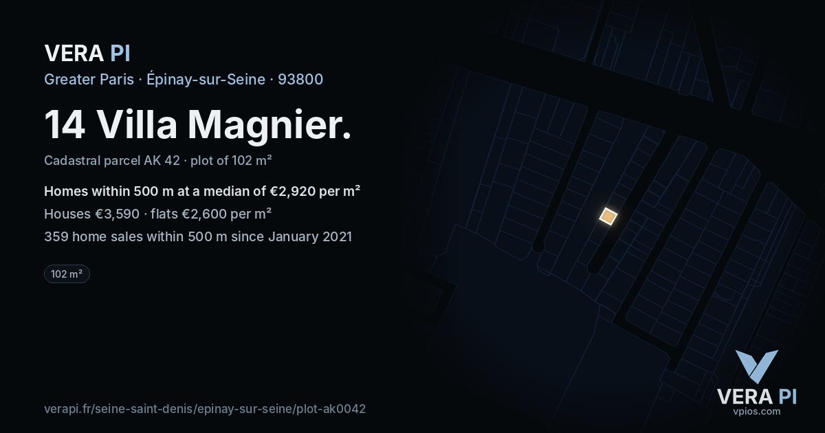 14 Villa Magnier, Épinay-sur-Seine at night – the plot lit, the parcels around coloured by the prices near them