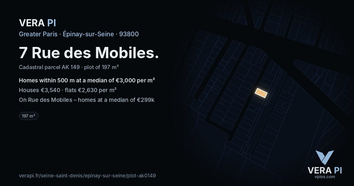 7 Rue des Mobiles, Épinay-sur-Seine at night – the plot lit, the parcels around coloured by the prices near them