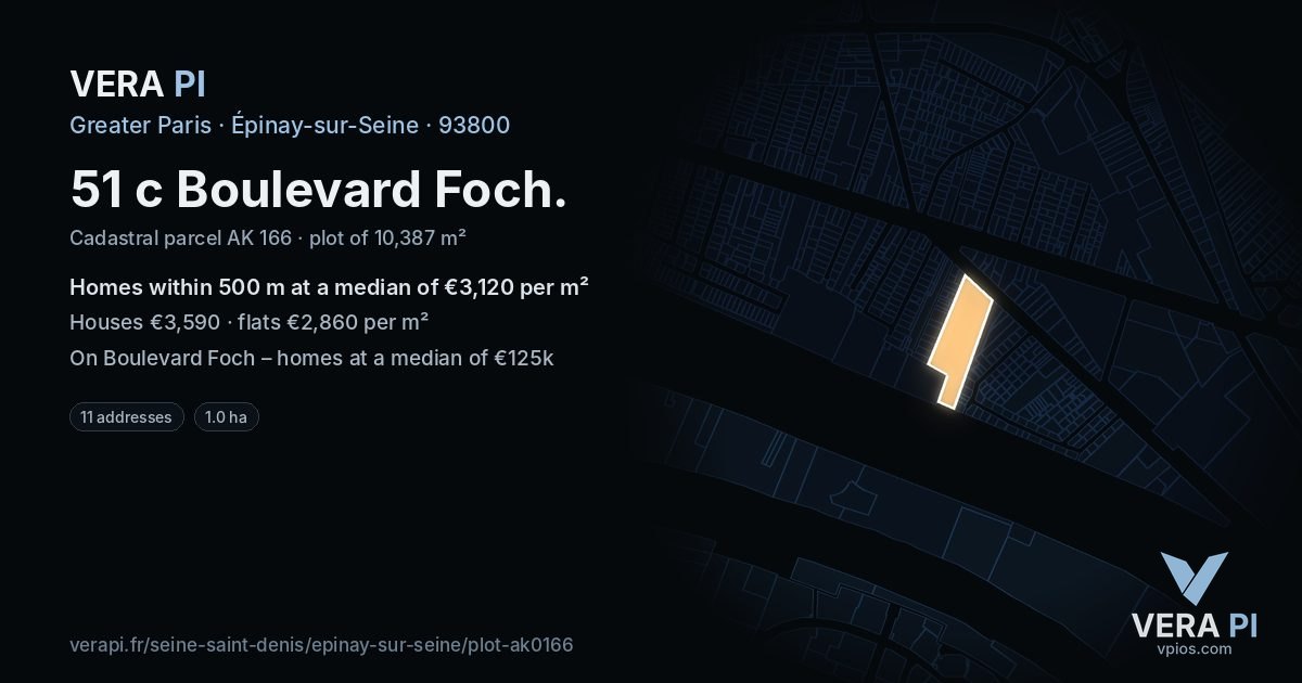 51 c Boulevard Foch, Épinay-sur-Seine at night – the plot lit, the parcels around coloured by the prices near them