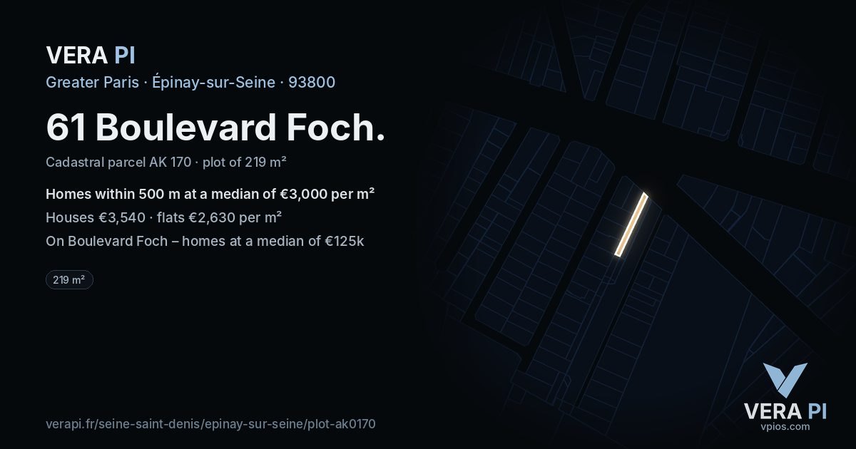 61 Boulevard Foch, Épinay-sur-Seine at night – the plot lit, the parcels around coloured by the prices near them