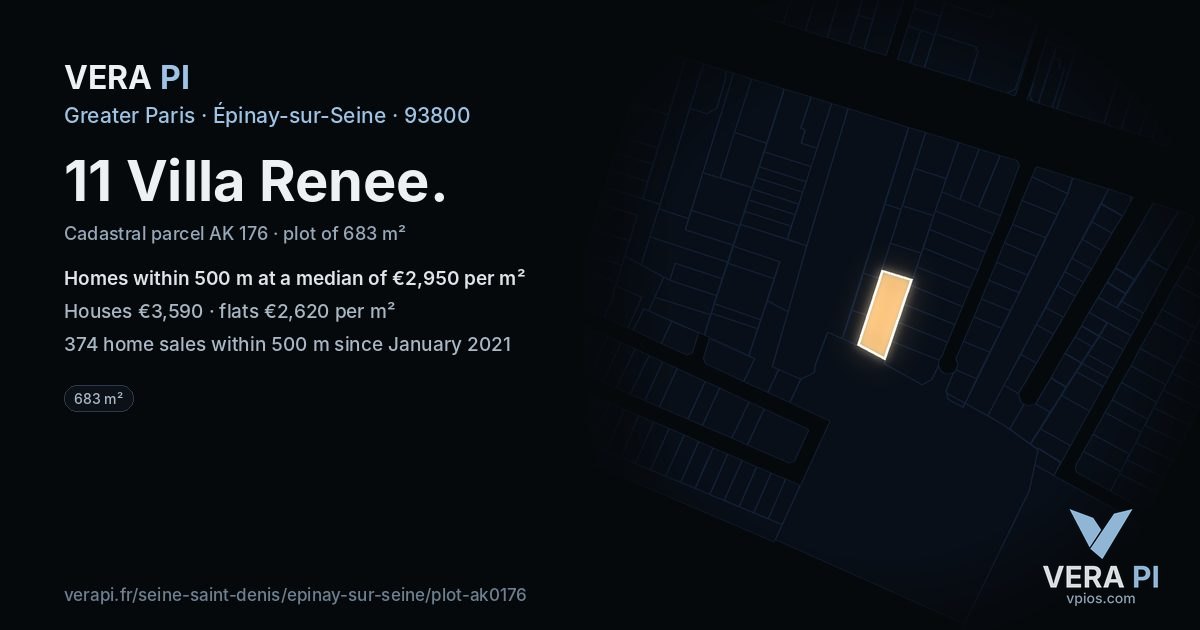11 Villa Renee, Épinay-sur-Seine at night – the plot lit, the parcels around coloured by the prices near them