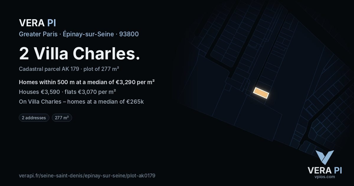 2 Villa Charles, Épinay-sur-Seine at night – the plot lit, the parcels around coloured by the prices near them